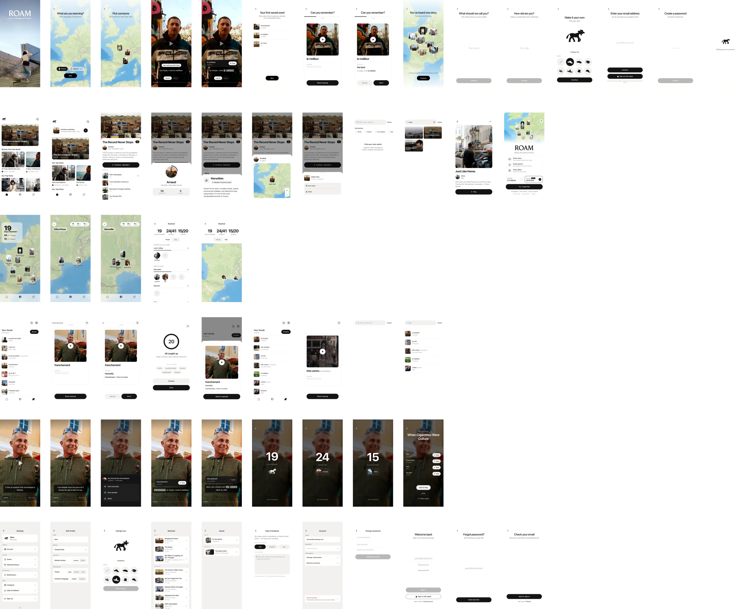 Roam app — full screen design